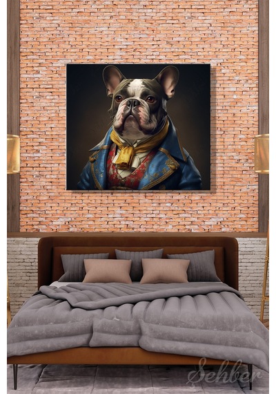 Karetekli Kanvas Tablo Modern Salon Mutfak Yatak Odası Ofis Aristokrat Fransız Bulldog 780