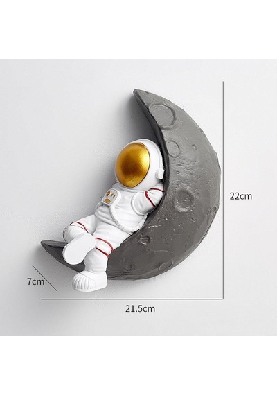 Dekoratif Modern Büyük Boy 1 Adet Yatan Astronot Ve Ay Figürlü Ev Dekoru Çocuk Odası Duvar Dekoru