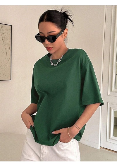 Kind Hearted T-shirt - Yeşil Baskılı Oversize Bisiklet Yaka Kısa Kol Tişört Yeşil