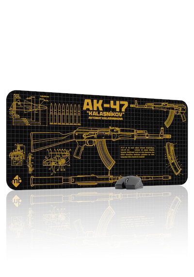 Ak 47 Siyah Kalaşnikov Cs Dikişli Kauçuk Oyuncu Mousepad - 90x40 Gaming Mouse Pad Ak-47 Sarı