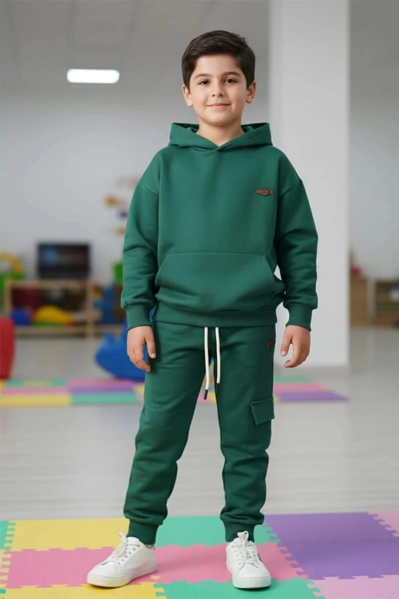 Koçak Kids Kapüşonlu Ve Kanguru Cepli Yeşil Renk Erkek Çocuk Eşofman Takım Yeşil