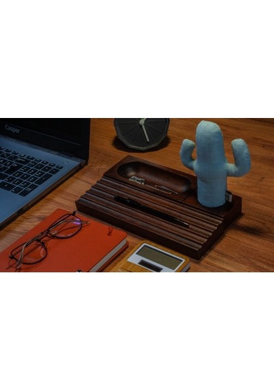 Kayıgo Woody Koyu Kahverengi Üçlü Ofis Seti - Mavi Kaktüs Renkli