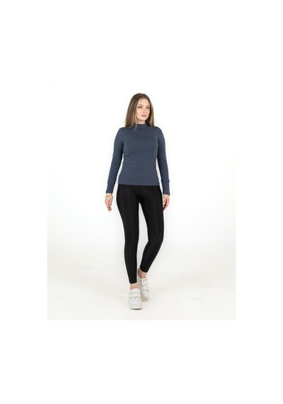 Sortie Collection Yarım Balıkçı Uzun Kol Likralı Basic Penye Bluz Füme