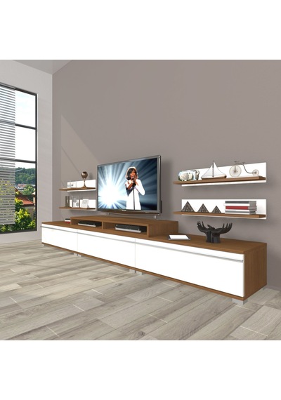 Decoraktiv Ekoflex 270r Mdf Tv Ünitesi Tv Sehpası - Ceviz Beyaz Ahşap - Beyaz