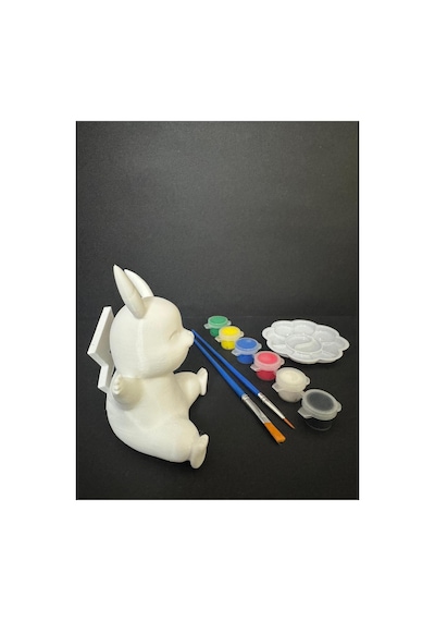 3d Pikachu Figür Boyama Seti - Kendin Boya Hobi Ve Etkinlik Seti - Akrilik Boya + 2 Fırça