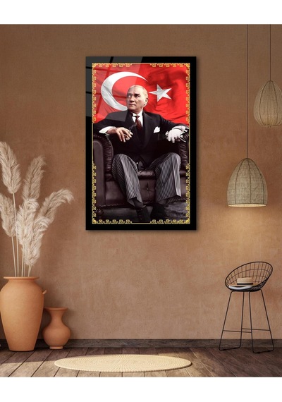 Atatürk Portre Ve Türk Bayrağı Cam Tablo Modern Ev Ofis Salon Hediyelik Büyük Tablo Duvar Dekoru16