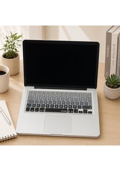 Macbook Klavye Filmi Türkçe Q Kaplama Ultra İnce Silikon Air Pro Eski Usb Li Modeller 2008-2017 Uyumlu Yıkanabilir Koruyucu Film Renkli Baskı Siyah Gri