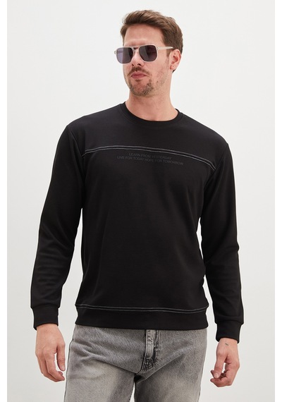 Fullamoda Yazı Baskılı Çimalı Bisiklet Yaka Modal Sweatshirt Siyah