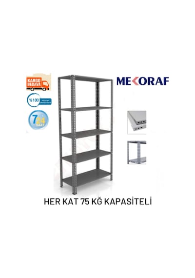 Mekoraf Mekoraf 31 X 93 2.5 Metre 5 Katlı Arşiv Rafı Depo Rafı Çelik Raf