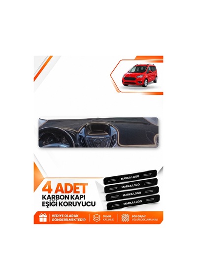 Ford Courier 2013-2020 Ekranlı Uyumlu Ön Örtüsü Torpido Koruma Kılıfı Halısı - Siyah Bej