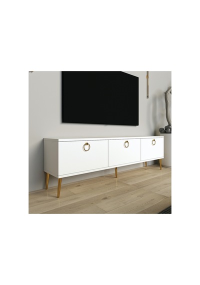 Milan 150 Cm Tv Ünitesi, Tv Sehpası Beyaz - Altın Beyaz