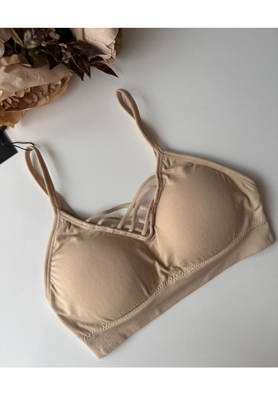 Günlük Kullanım Önü Bağlama Detaylı Padli Yumuşak Bralet Bej