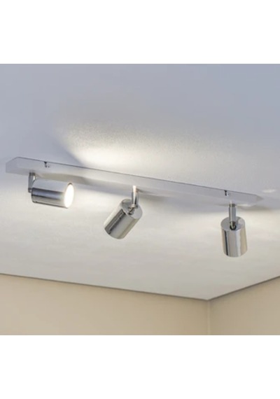 Mylights Gu10 3lü Üçlü Beyaz Gövde Krom Başlıklı Hareketli Tasarruflu Led Tavan Spot Avize Krom - Beyaz