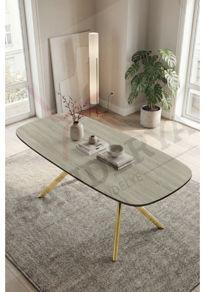 Sanderya Siena Serisi Sabit Gold Ayaklı Traverten 85x170 Mutfak Salon Masası Gold - Traverten Sanderya Siena Serisi Sabit Gold Ayaklı Traverten 85x170 Mutfak Salon Masası Gold - Traverten