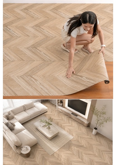 Deconitte Premium Kendinden Yapışkanlı Ahşap Balıksırtı Parke Görünümlü Pvc Zemin Duvar Dolap Kaplama 60x100cm