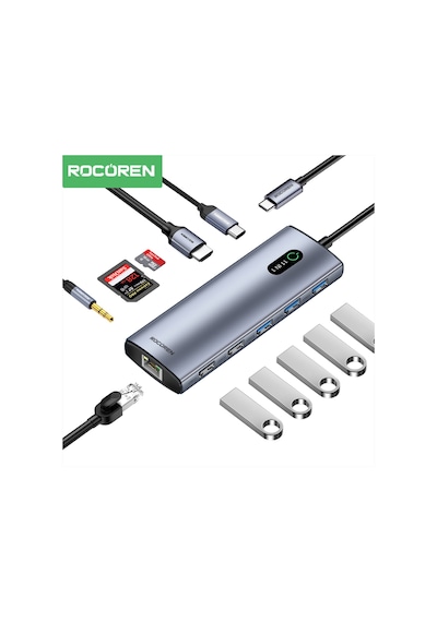 Rocoren 11 Portlu 4k 30hz Hdmı Gigabit Ethernet Sd Tf Kart Okuyuculu 3.5mm Jack Usb Hub Çoklayıcı