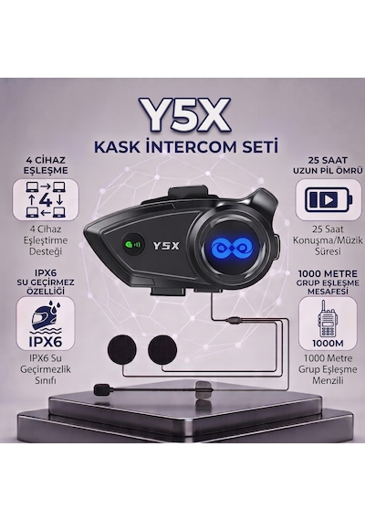 Y5x Motosiklet Kask Intercom 4 Cihaz Bağlantılı 1000m İnterkom Seti Su Geçirmez