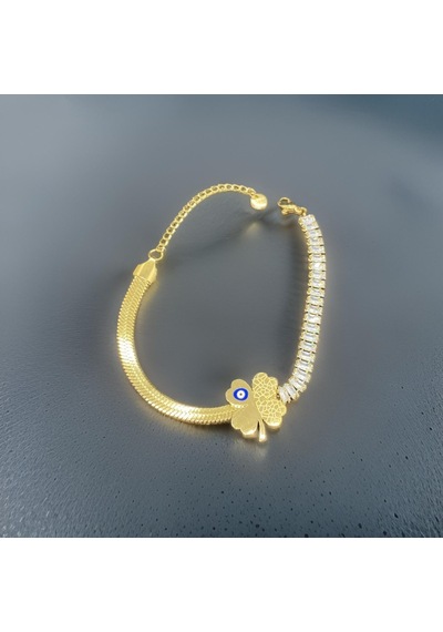 Modern Ve Şık Nazar Boncuklu Antialerjik Gold Renk Çelik Bileklik-9057597230519 Gold