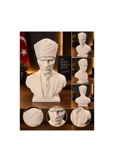 Atatürk Büstü Masa Üstü Boyanabilir Biblo Beyaz
