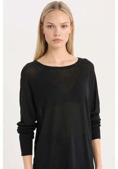 DeFacto Regular Fit Bisiklet Yaka Basic Düz Siyah Triko Kazak D6281AX25SPBK27 Siyah