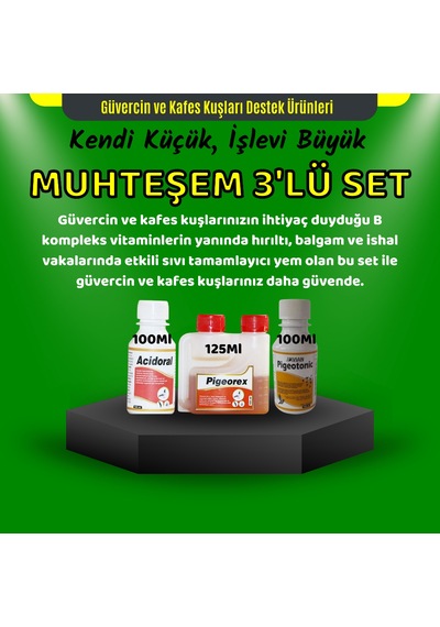 Royal Güvercin Ve Kafes Kuşları İçin Mini Muhteşem Üçlü Set Pigeotonic Pigeorex Acidoral