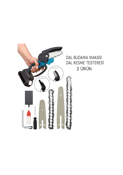 Prohummer Ph101 2li Bahçe Seti 58 Vf 5 Ah Çift Akülü Çelik Şanzıman Şarjlı Dal Budama Ve Testeresi Mavi