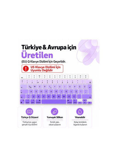 Macbook Pro 14.2 İnç M1 M2 M3 M4 M5 A2442 A2992 Uyumlu Türkçe Q Klavye Koruyucu Mor Ombre Silikon Diğer