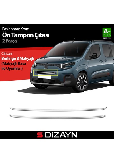 S-dizayn Citroen Berlingo Makyajlı Krom Ön Tampon Çıtası 2 Prç 2024 Üzeri A+ Kalite