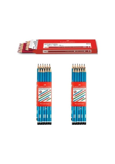 Faber-castell Kurşun Kalem Köşeli Mercanlı - 24 Adet + 12 Adet Kırmızı Kopya Kalemi