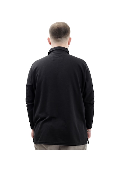 Mode Xl Büyük Beden Erkek Sweatshirt Polo Yaka Uzun Kol Waffle 23449 Siyah Siyah