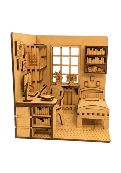Çalışma Odası Ahşap Maket Seti Dıy Miniatür Yatak Odası Ve Çalışma Köşesi Peri Led'li 3d Puzzle