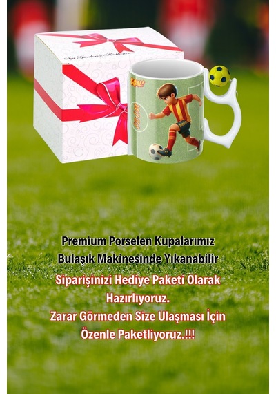 Sarı Lacivert Futbol Toplu Sarı Kırmızı Forma Oyunculu Taraftar İsimli Baskılı Kupa Bardak Beyaz