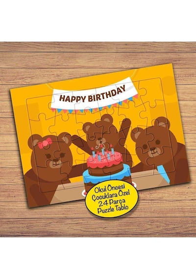 Doğum Günü Kutlayan Ayı Çocuklara Özel Puzzle Yapboz Tablo-pz200