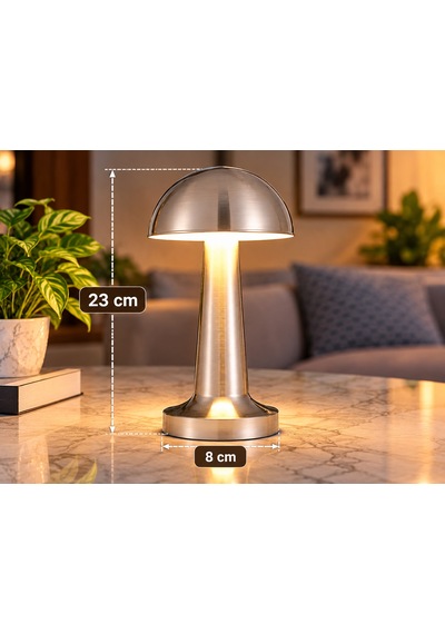 Modern Tasarımlı Led Masa Lambası - 3 Mod Metalik Gümüş Renk Dekoratif Abajur, Şık Ve Minimalist Masaüstü Aydınlatma Gri