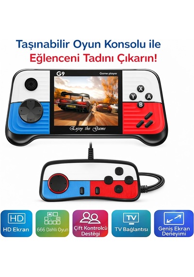 G9 Taşınabilir Oyun Konsolu 666 Oyun Dahili Tv Bağlantılı Çift Kontrolcülü Hd Ekranlı