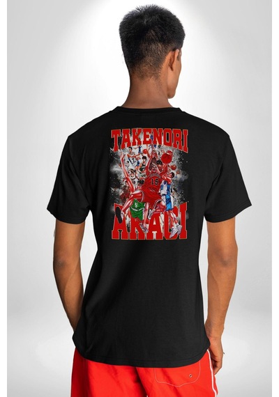 Basketbol Akagi Takenori Anime Slam Dunk Karakter Pamuklu Unisex Oversize Sırt Dijital Baskılı Siyah T-shirt Siyah