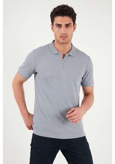 Buratti Pamuklu Regular Fit Fermuarlı Erkek Polo Yaka T Shirt 5902738 Açık Gri