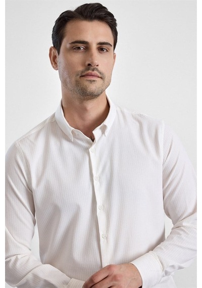 Süvari Ekru Slim Düğmeli Yaka Casual Gömlek Gm1008400366-bj1
