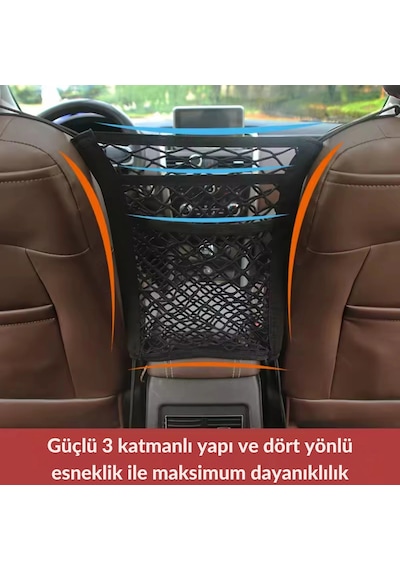 Shopytech Araç Koltuk Arası Düzenleyici Ağ Bariyer Evcil Hayvan Ve Çocuk Güvenlik Filesi Oto İçi Org