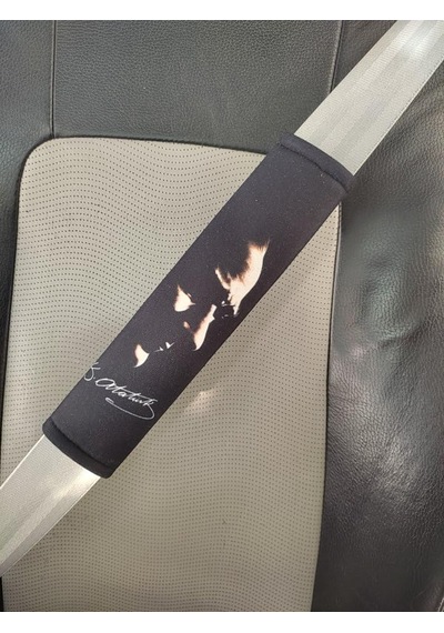 Lexroo Dijital Atatürk Silüet İmzalı Emniyet Kemeri Kılıfı, Siyah, 26 Cm, Yumuşak Voleur Kumaş