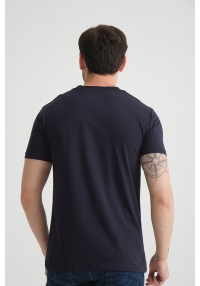 Shooter Sportwear Shooter Erkek T-shirt %100 Pamuk Nefes Alan Bisiklet Yaka Regular Fit Lacivert
