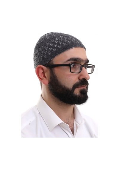 Füme Gri Hasır Desen Kışlık Kadife Namaz Takkesi Füme