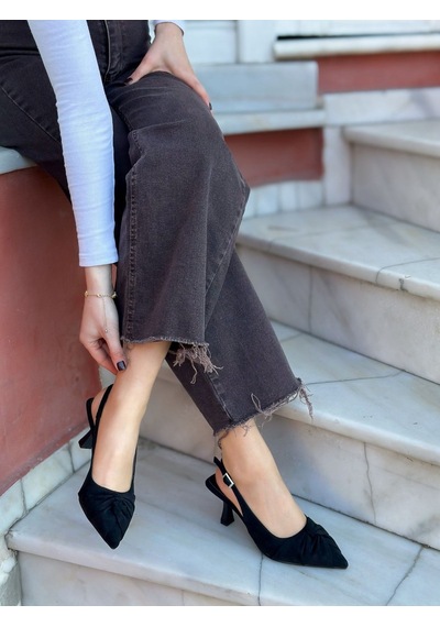 Ervanın Butiği Siyah Süet Bow Fiyonk Detay Kadın Stiletto-6092
