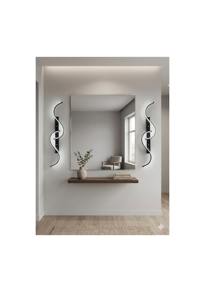 Yüksek Aydınlatmalı S Model Siyah Led Aplik Avize Modern, 3 Renk Aydınlatma