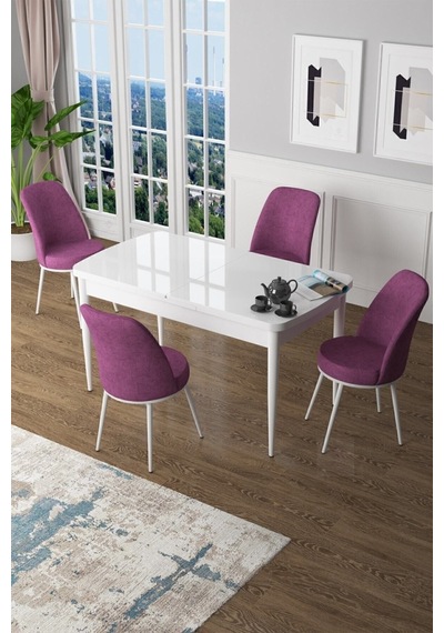 Canisa Concept Zen Serisi 80x132 Mdf Açılabilir Beyaz Masa Takımı Ve 4 Mor Sandalye Masa Beyaz Sandalyeler Mor Canisa Concept Zen Serisi 80x132 Mdf Açılabilir Beyaz Masa Takımı Ve 4 Mor Sandalye Masa Beyaz Sandalyeler Mor