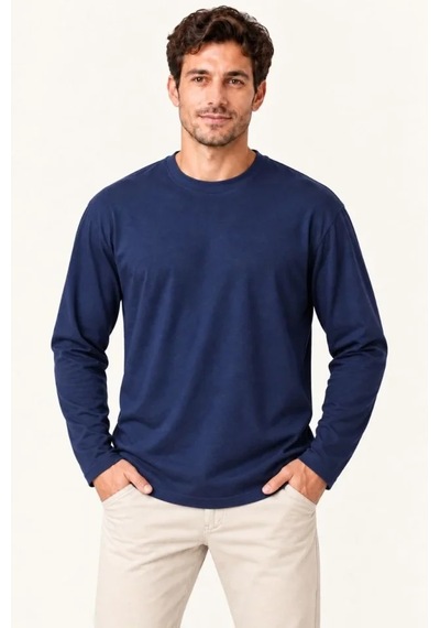 Butik İstanbul Erkek Modal Yumuşak Dokulu Bisiklet Yaka Uzun Kollu Tişört Sweatshirt - Lacivert