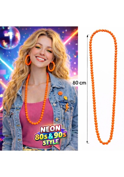 Neon - 300 - Turuncu Boncuk Kolye 80 Cm Retro 80 Ler 90 Lar - Csmo-tex - Parti Aksesuarı 6