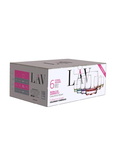 Lav Adora Cam Viski Bardağı 6'lı 290 ml Karışık Renkli (Meşrubat/Kokteyl Bardağı )