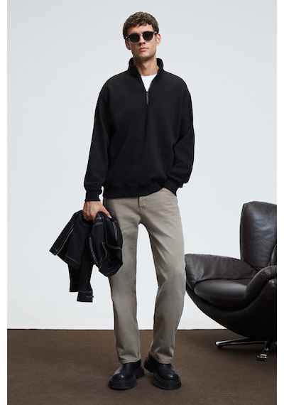 Grımelange BAXTER Erkek Dik Yakalı Fermuarlı Relaxed Siyah Sweatshirt