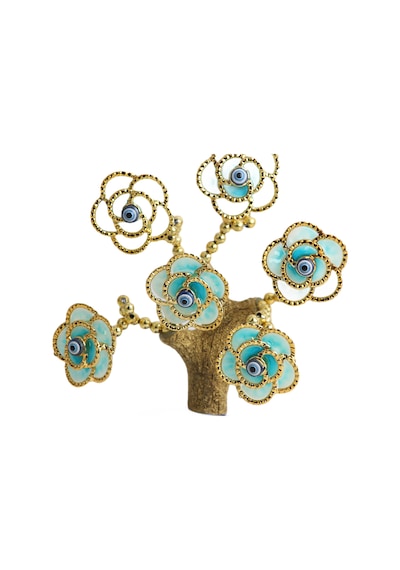 Feng Shui Nazar Boncuğu Çiçeği Hayat Ağacı Biblo Servet Çakra Şans Ağacı Mavi Göz Gül Ağacı 15 Cm. 44630224